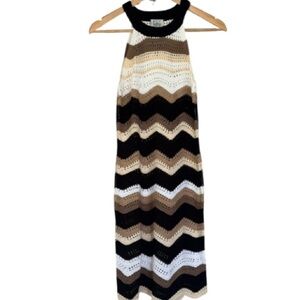 Crochet dress striped chevron zig zag knit midi sleeveless large stretch NEW